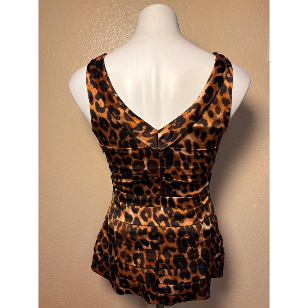 Y2k Express Leopard Print Cowl Neck Tiered Pleated Sleeveless Satin Top Small #5 - Picture 3 of 5